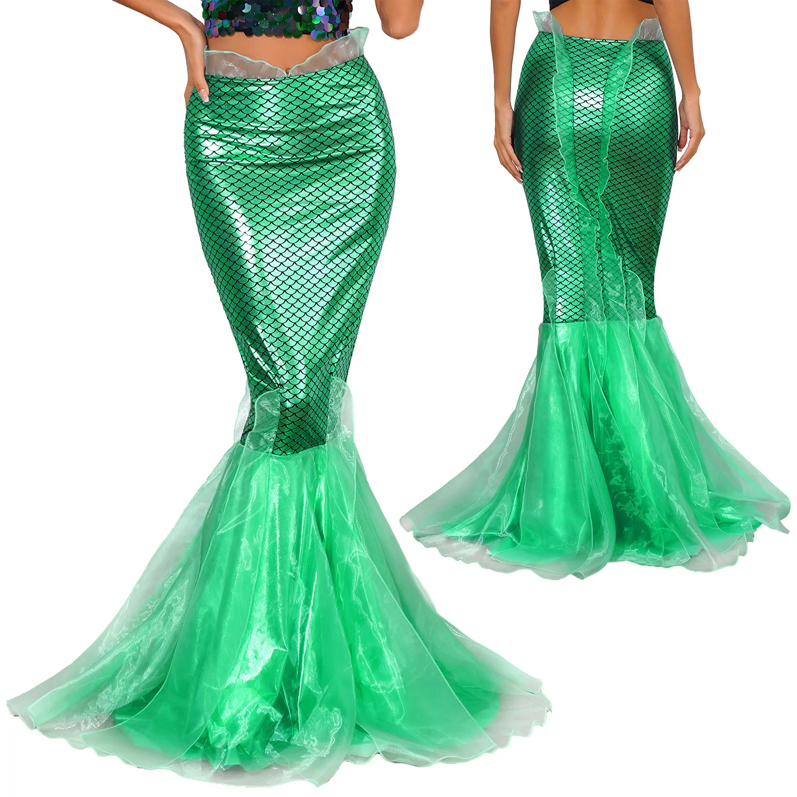 Kostiumy na Halloween kobiety ogon syreny element ubioru Party błyszczący metaliczny Fishtail długie, maksi spódnice syrenka do odgrywania ról suknia Cosplay