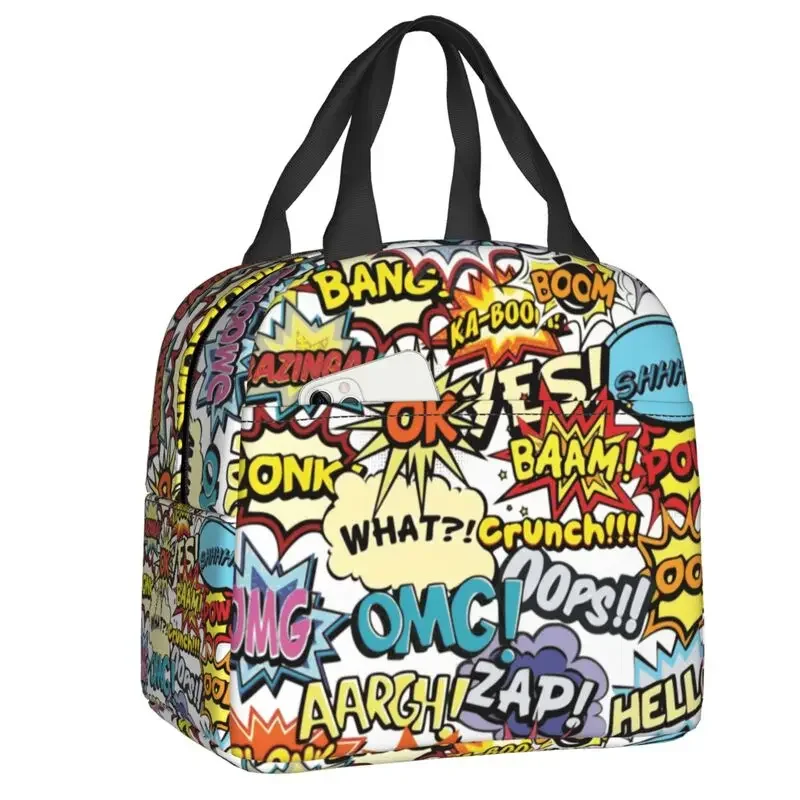 Custom Comics Speech Bubbles Lunch Bag Graffiti Art Thermal Cooler Insulated Bento Box For Women Kids Work Picnic Food Tote Bags