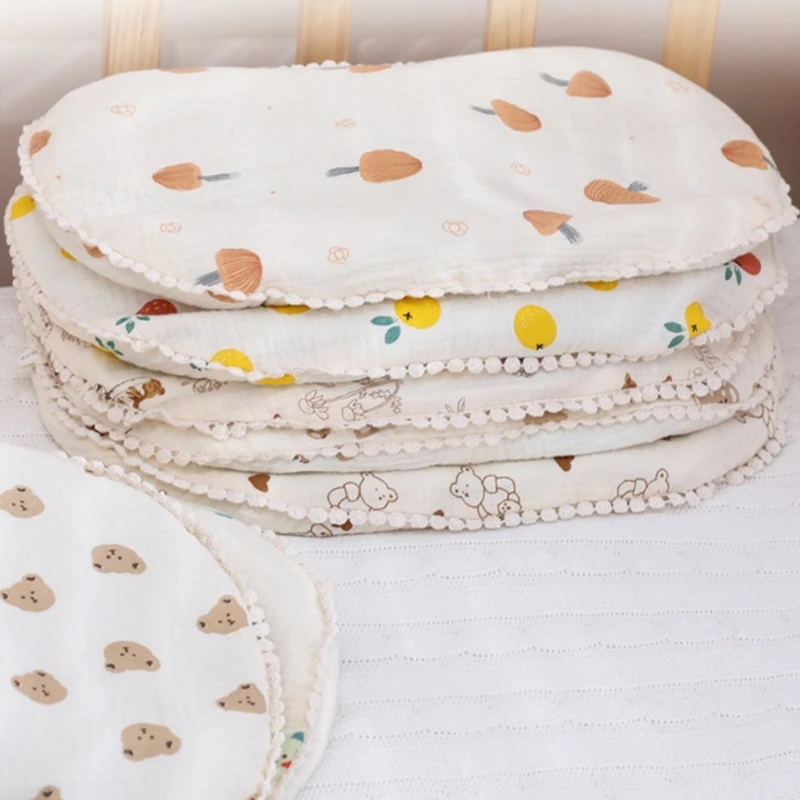 Comfortable and Cooling Infant Pillow Double Layer Gauzes Buckwheat Filling Pillow Breathable Moon-shaped Baby Pillow