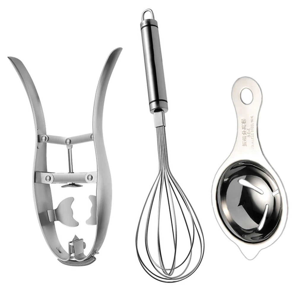 Stainless Steel Quick Egg Opener Egg Yolk and Egg White Separator Manual Whisk Set Egg Scissors Eggshell Cutter