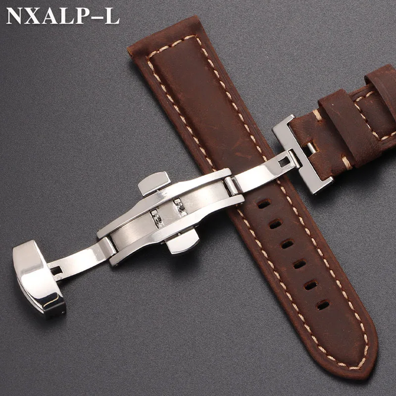 Vintage Genuine Calfskin Leather Watch Band 20mm 22mm 24mm 26mm Handmade Stitching Cowhide Strap for Panerai for Seiko Wristband