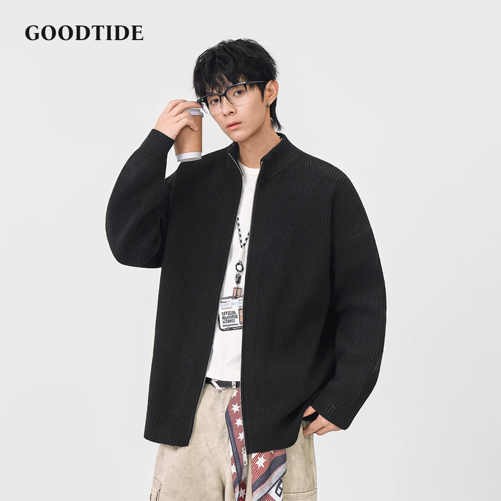 

Модный мужской повседневный кардиган на молнии с воротником-стойкой, новинка зимы 2025 года, вязаная куртка в рубчик, мягкая верхняя одежда с длинными рукавами, топ