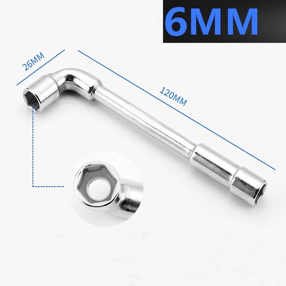 Hexagonal Double-head Pipe Socket Wrench L-shaped Wrench Socket Repair Double End Non-Slip Silver Socket Wrench