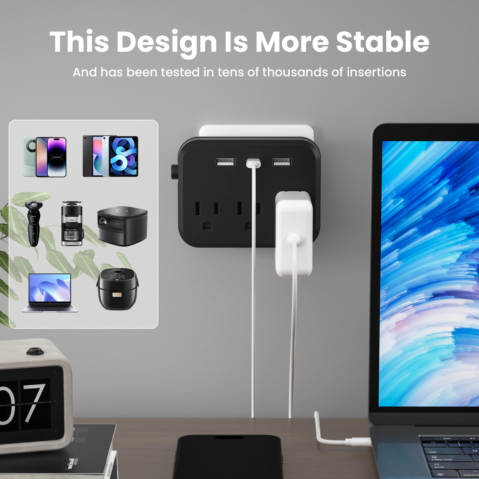 Переключатель TRANSTON US с защитой от перенапряжения Мини-портативный удлинитель 6-в-1 Многофункциональный 3 удлинителя 2 USB-порта 1 Type-C