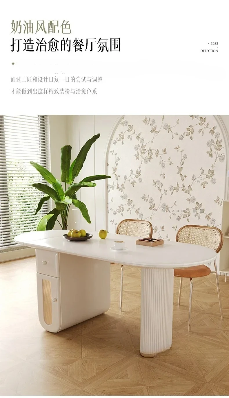 Cream Style Folding Dining Table Home  Simple Retractable Stone Plate Kitchen Island Dining Table