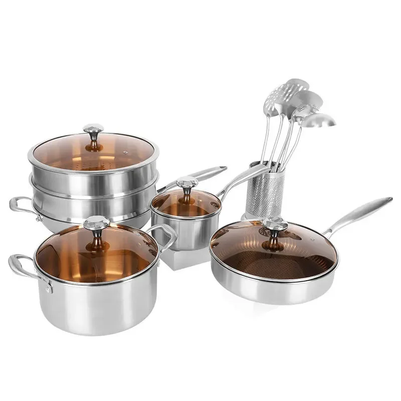 Hot-selling Kitchenware Set 304 Stainless Steel Pot Set 5-layer Steel Kitchenware 13 Pieces Non-stick Kitchen Cooking Pot