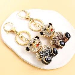 Cute Little Bear Rhinestones Enamel Keychain Couples Accessories Bag Pendant Car Interior Exquisite Keyring Gift for Children