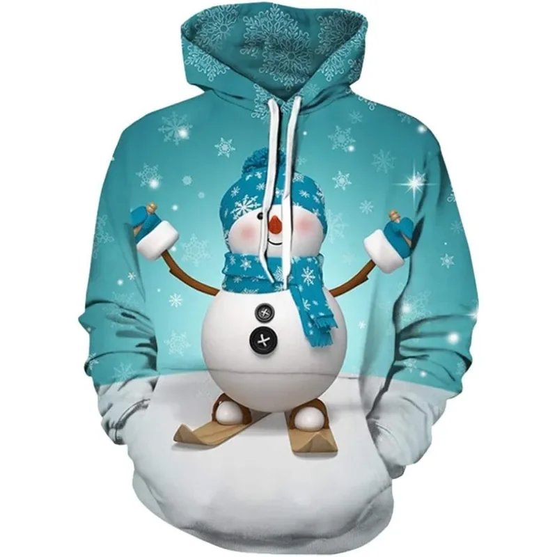 

Unisex men hoodie Christmas Xmas Santa snowman sweatshirts casual 3D print kangroo pocket pullover clothing