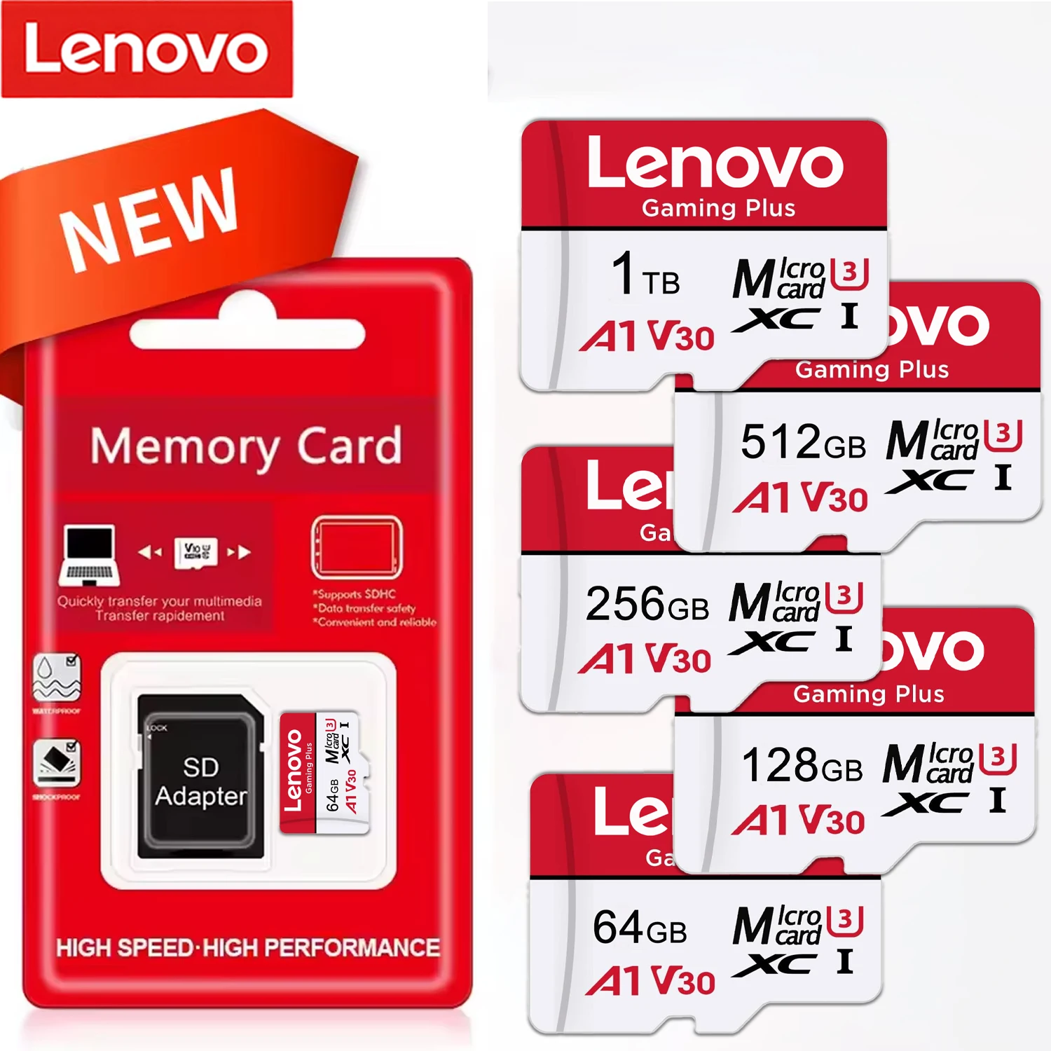 

Lenovo SD Card High-Speed Bundle Micro SD Cards for Phone Tablet Nintendo Switch Cross-Use Memory Card 64/128/256/512/1024 GB