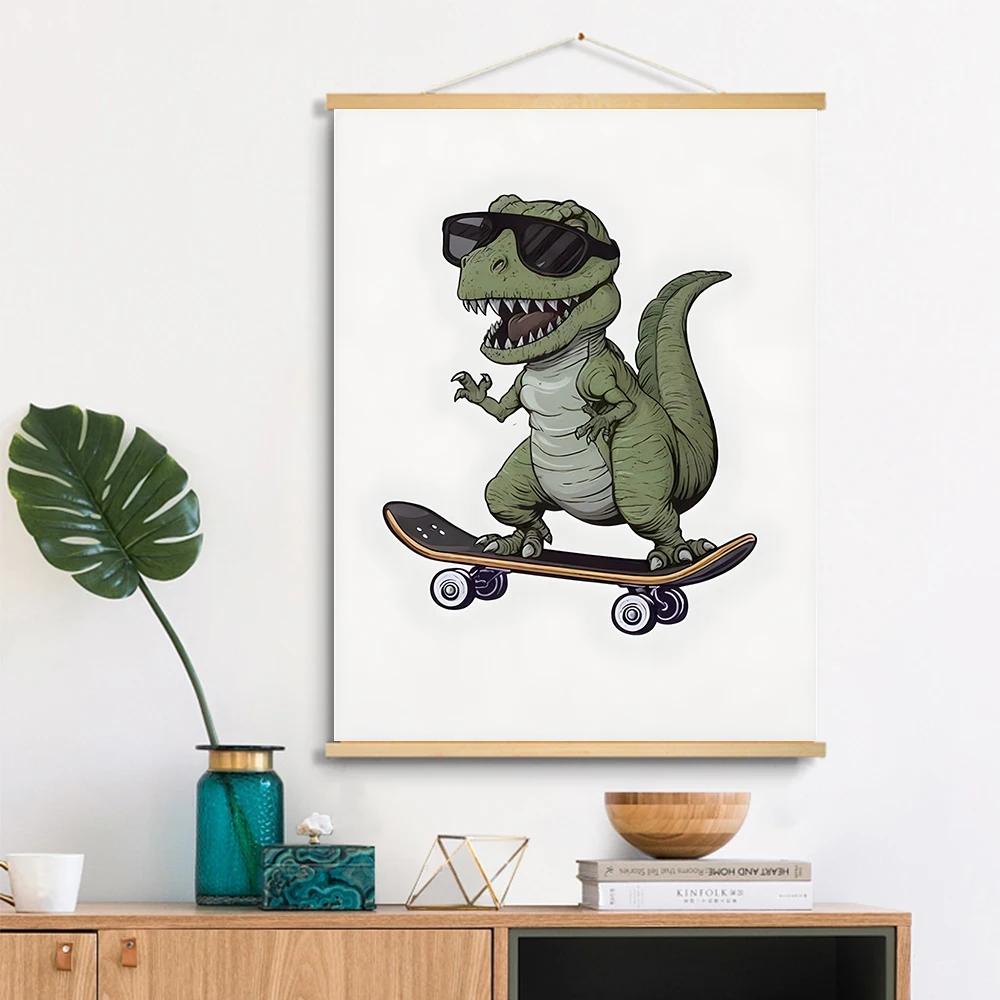 Dinosaur Nursery Scrolls Canvas Painting Wall Art Prints - Playroom Decor, Toddler Dinosaur Room Decor, Home Deco, Living Room
