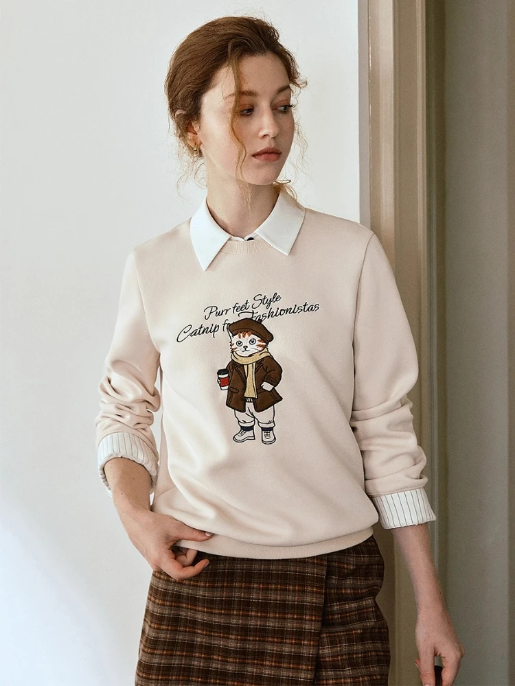 OLrain Pullover Sweatshirts Woman Loose O-neck Heavily Embroidered Pullovers 2025 Woman Autumn Casual French Tops O57QR000865