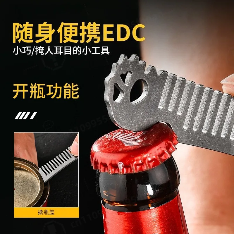 Titanium Alloy Men Oil Head Styling Comb Anti Static Handmade Portable Pocket Hair Comb With Bottle Opener