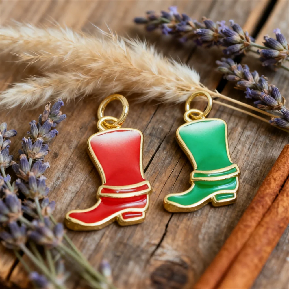 4Pcs Pendants Brass Enamel Cowboy Boot Charms Stylish Western Style for DIY Jewelry Making Necklace Bracelet Daily Accessories