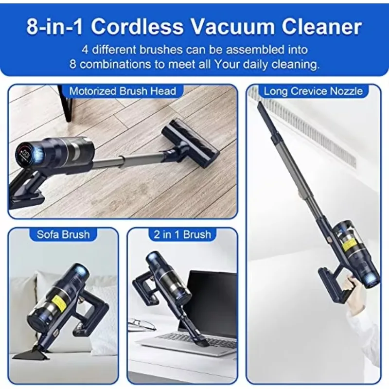 8 in 1 VICSONIC S7 480W Cordless Vacuum Cleaner Smart Home Appliances with 30 Kpa Suction Power for Home Cleaning Battery