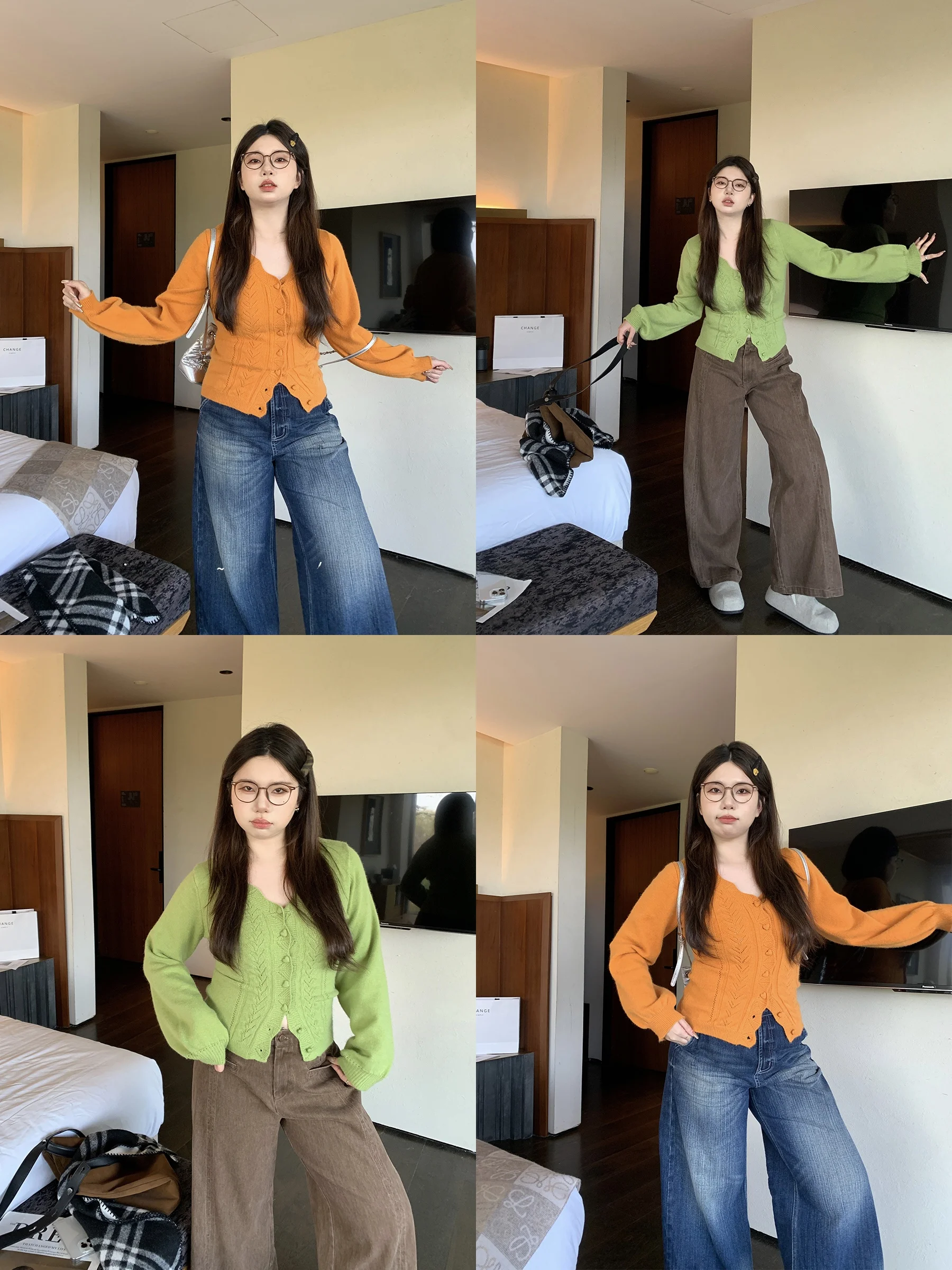 

Женский свитер Slim Fit с V-образным вырезом и ажурной вязкой, модель M5T6, большие размеры, с длинными рукавами-колокол, стандартной длины, для зимнего сезона