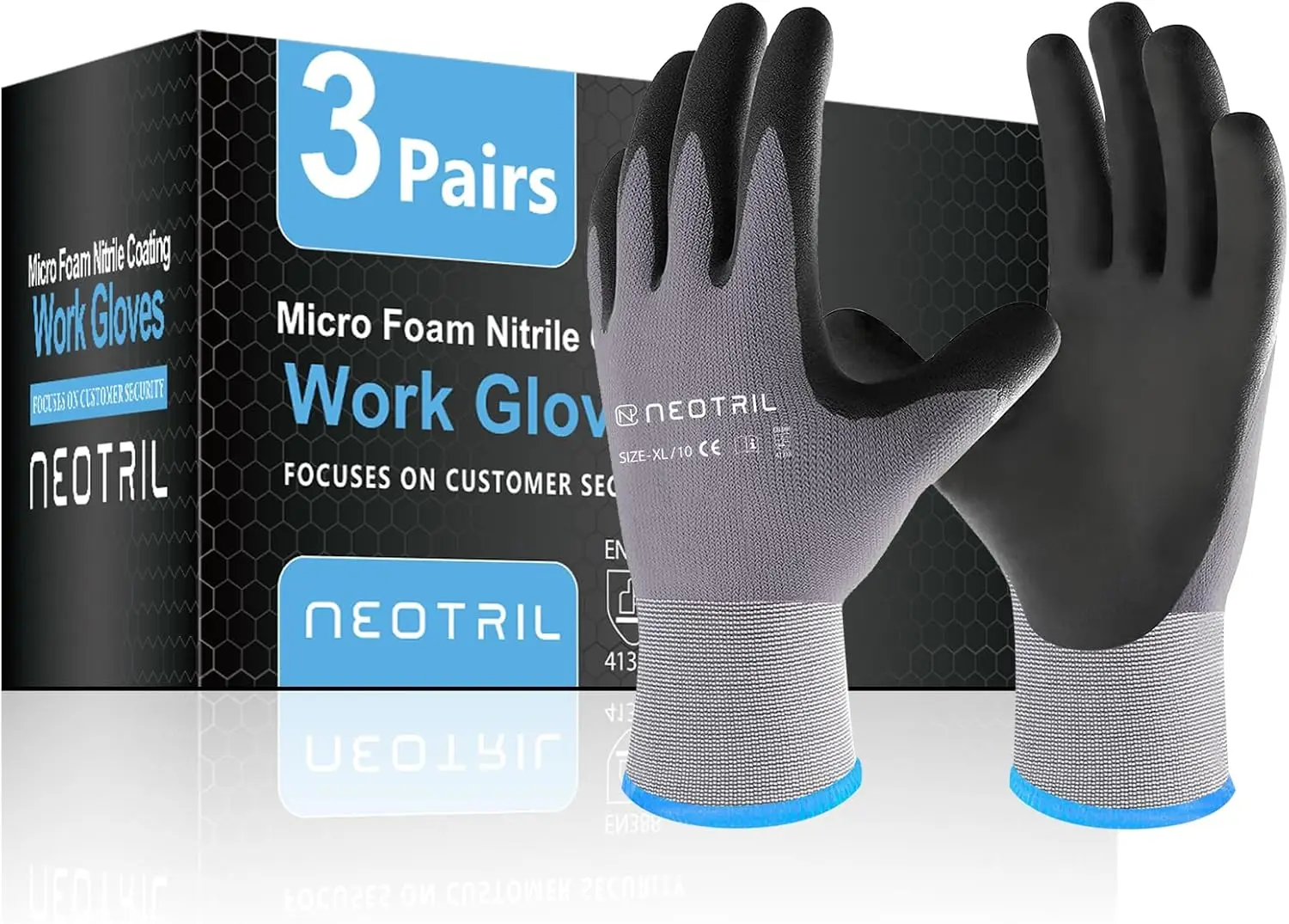 

MicroFoam Nitrile Coated Safety Work Gloves, Breathable Nylon for Men and Women - 3/6/12/36 Pairs