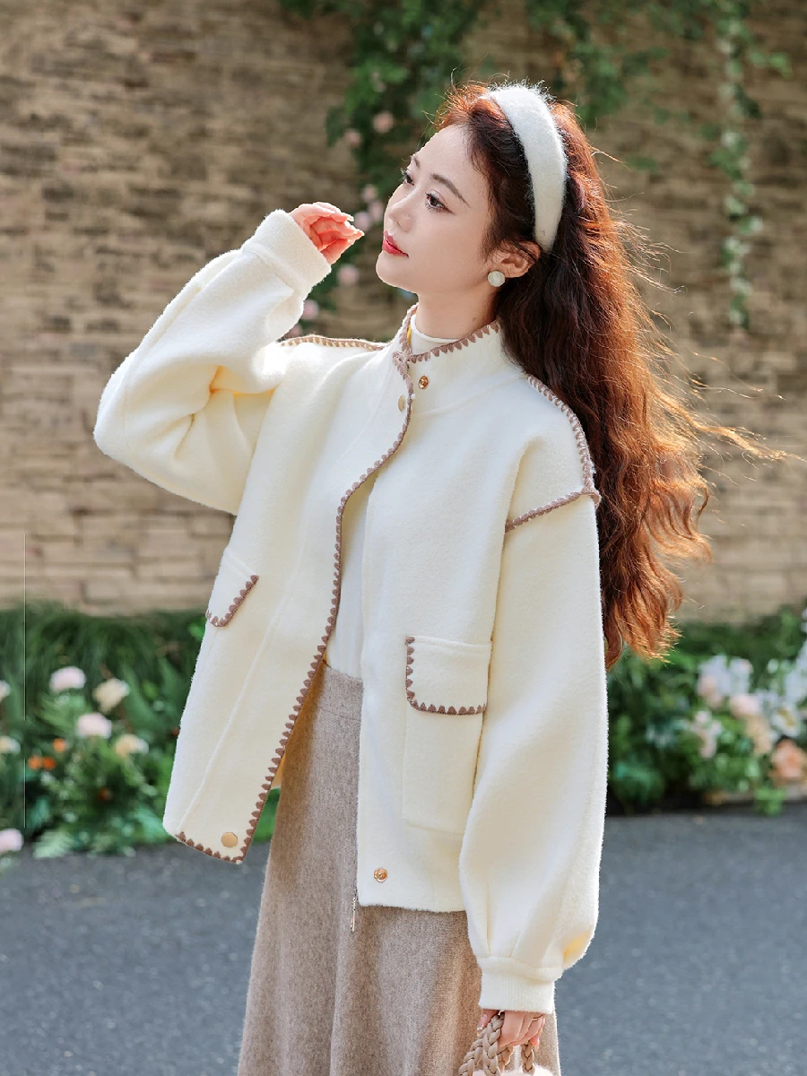 

Милое художественное шерстяное пальто ручной работы, женское платье-манжета, осень-зима 2023, новая верхняя одежда, удобная свободная посадка