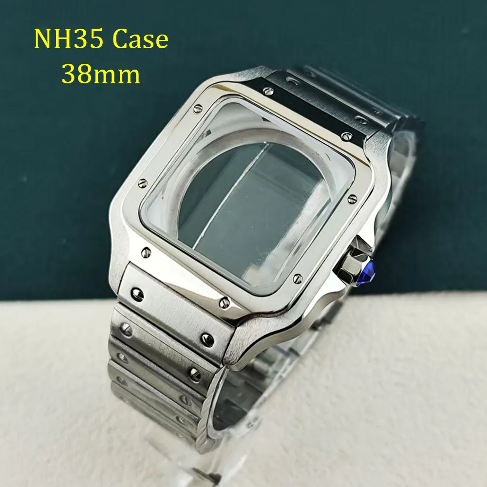

Корпус NH35, квадратный корпус 38 мм, корпус из нержавеющей стали, аксессуары для мужских часов, подходящие для аксессуаров для часов с механизмом NH35