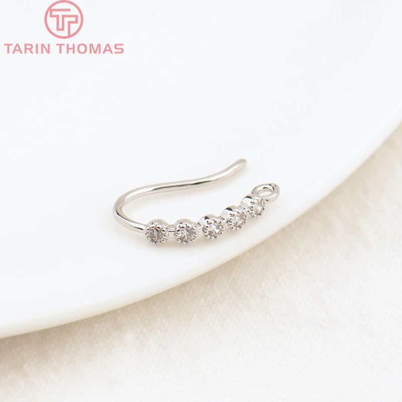 (1954)6PCS Height 15MM 24K Gold Color Brass with Zircon Earrings Hooks High Quality Diy Jewelry Findings Accessories