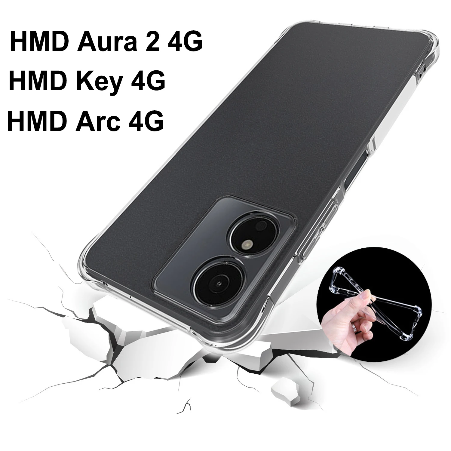 HMD Aura 2 4G حالة وسادة هوائية للصدمات وسادة هوائية سيليكون لينة بولي TPU الغطاء الخلفي للقضية لمفتاح HMDKey TA-1690 قوس HMDArc 4G 2025
