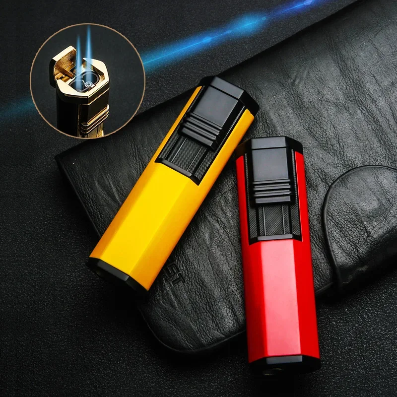2026 Baicheng Cigar Pipe Special Lighter Fashionable Double Row Direct Jet Spray Gun Inflatable Metal Windproof Machine