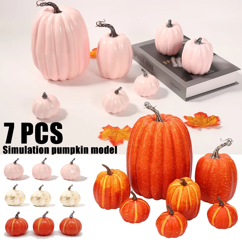7PCS Simulation Pumpkin Artificial Pumpkin Halloween DIY Craft Decoration Party Wedding Autumn Harvest Fake Pumpkin Decoration