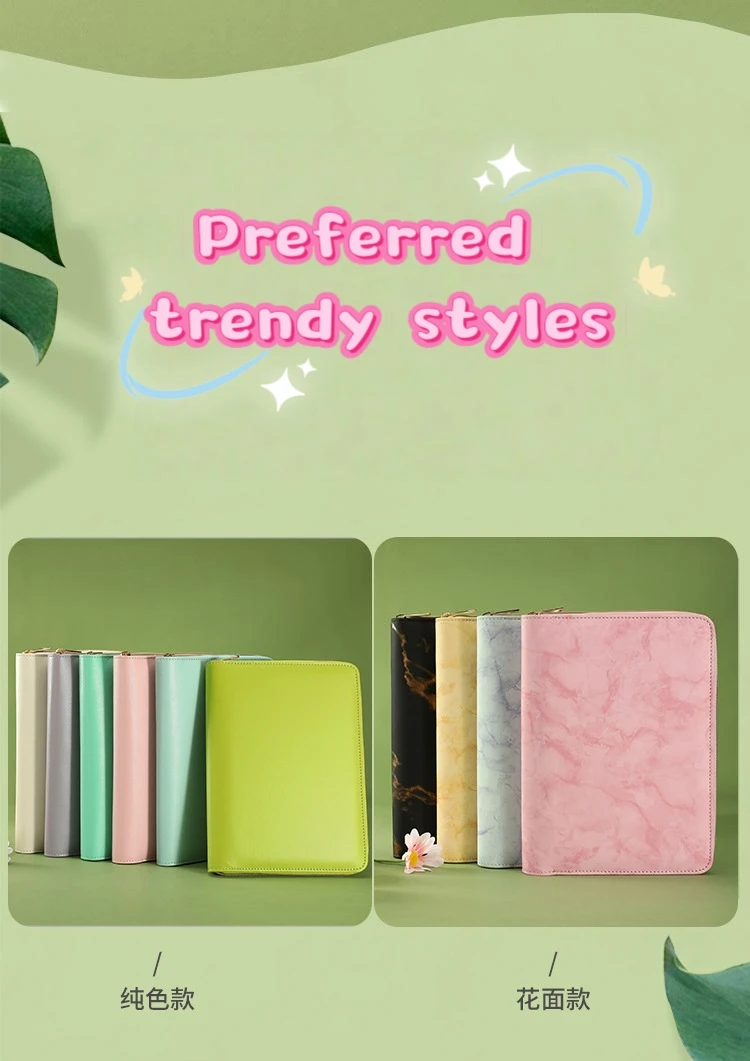 غطاء جلدي جديد عالي الجودة مقاس A5 مع سحاب، مجلد داخلي قابل للاستبدال مكون من 6 حلقات، هدية مجلد مؤتمرات مجلة الأعمال المنظم