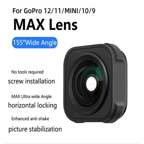 GoPro 13 Max 렌즈 모드 Fov 155 °   Gopro Hero 12 11 9 용 광각 렌즈 5M 방수 손떨림 방지 렌즈 블랙 카메라 액세서리