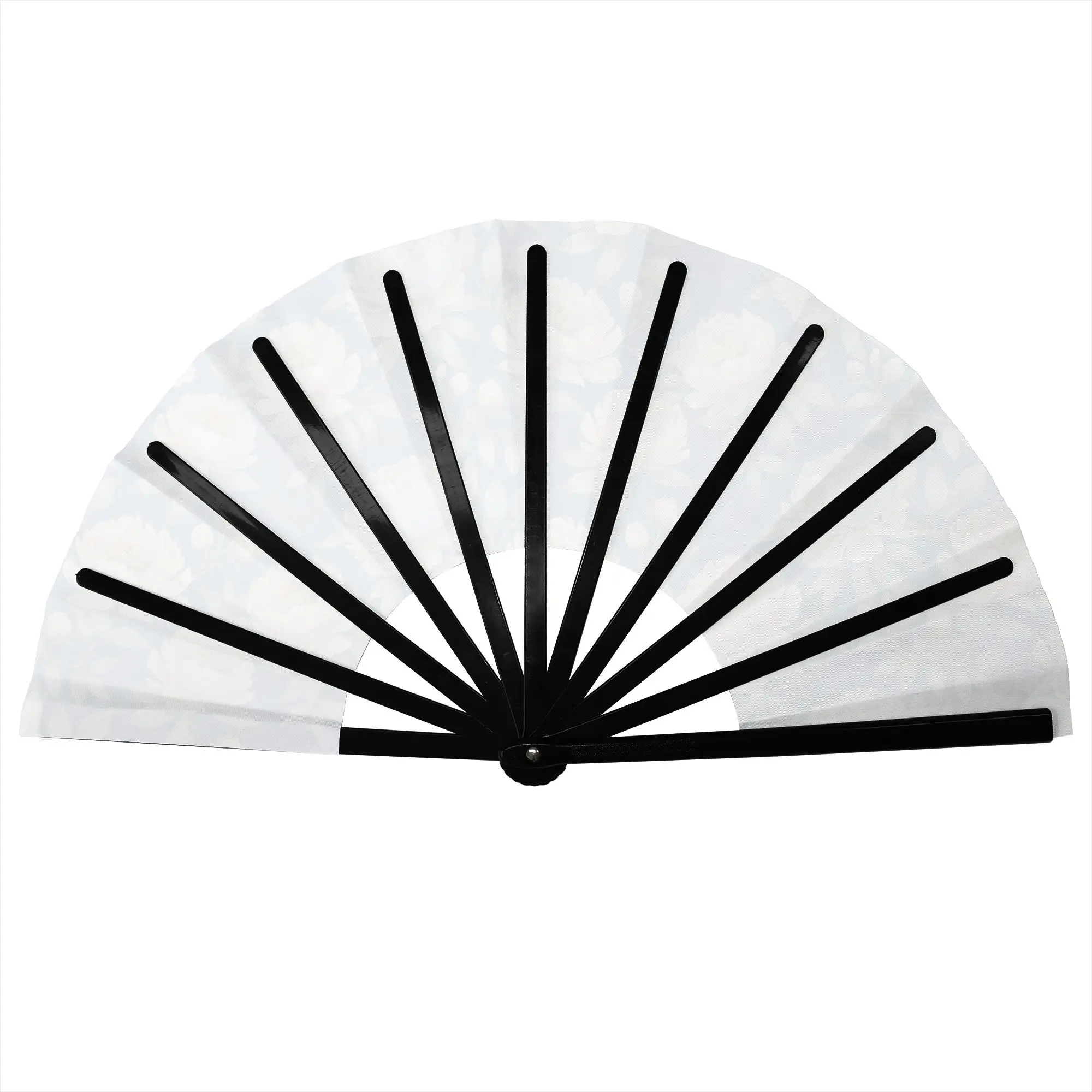 Elegant White Peonies Flowers Portable Pocket Fan Outdoor Chinoiserie Style Folding Fan Chinese Dance Cooling Handheld Fans