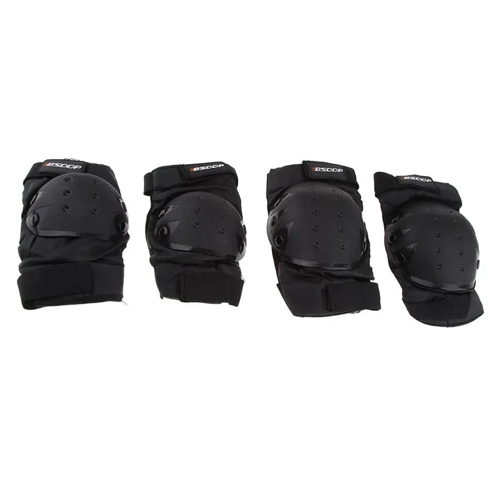 4 Pcs Black Elbow Knee Shin Gear Guard Protector for Riding