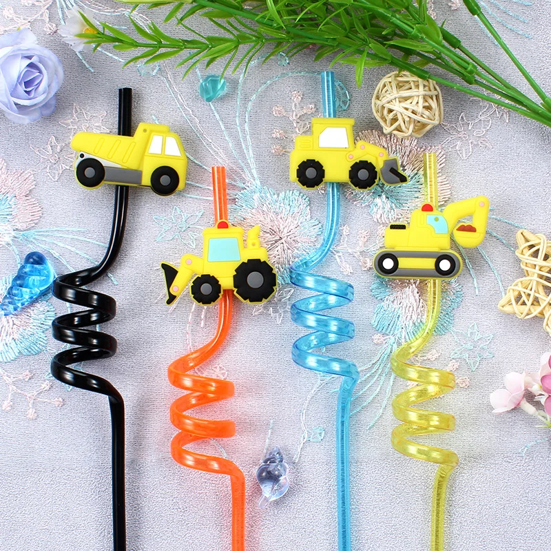 6 قطع من شفاطات موضوع مركبة البناء، حفارة شفاطات قابلة لإعادة الاستخدام، جرافة، مناسبة لشفاطات مادة PET للشاطئ والحفلات