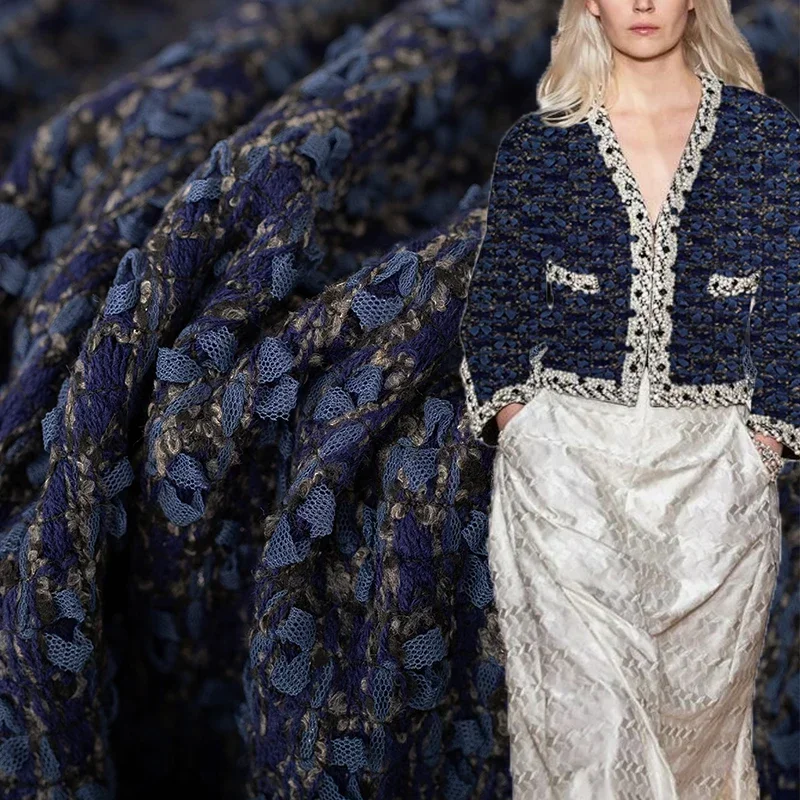 

Redraspberry Italy Dark Blue Elastic Tweed Fabric Garment Material Women Jacket Coat Sewing Cloth Tailor Textile Freeshipping