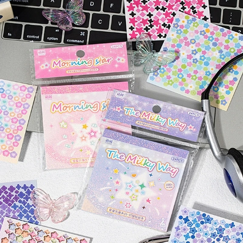 【3CS99】24 hojas/bolsa Material creativo manual álbum de recortes DIY calendario Decoraton Star Storm Mini decoración película cortada libro de pegatinas