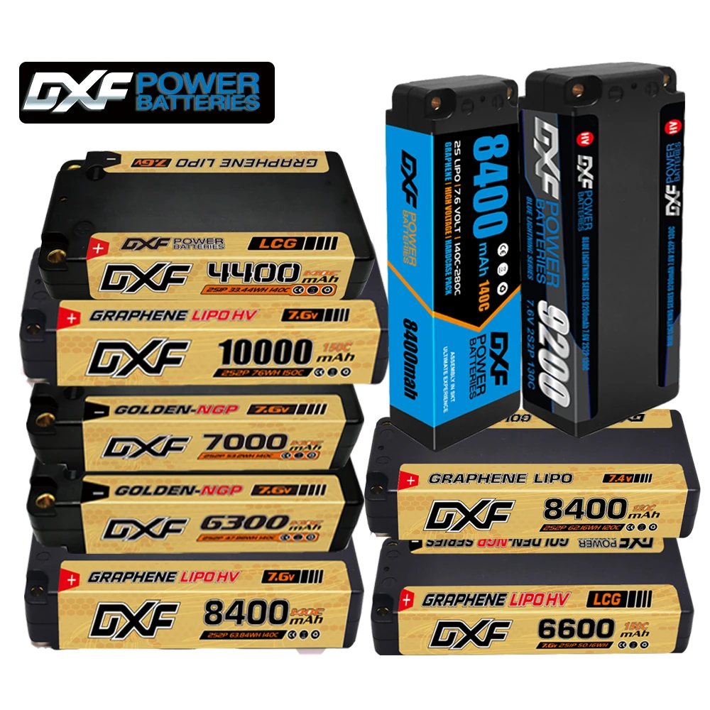 

DXF 2S 7.6V 5mm Bullet Graphene 9200mah 10000mah 8400mah 7000mah 6600mah 6300mah Lipo Battery Competition Pack for RC Car RACING