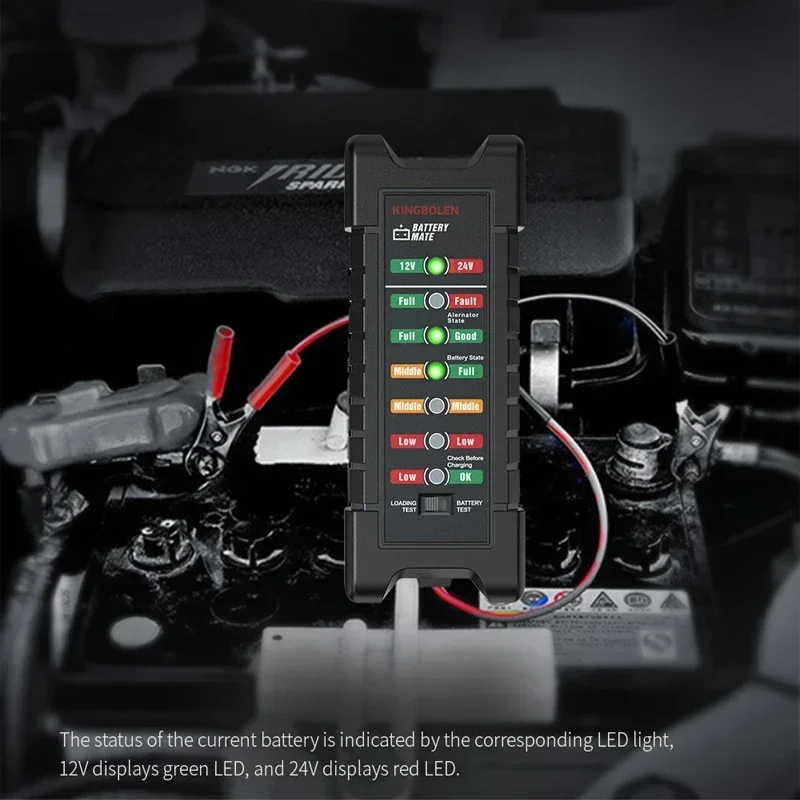 Tester batteria per Auto 12V/24V BM410 analizzatore di capacità con 7 luci a LED Display strumento diagnostico per Auto analizzatore Tester batteria