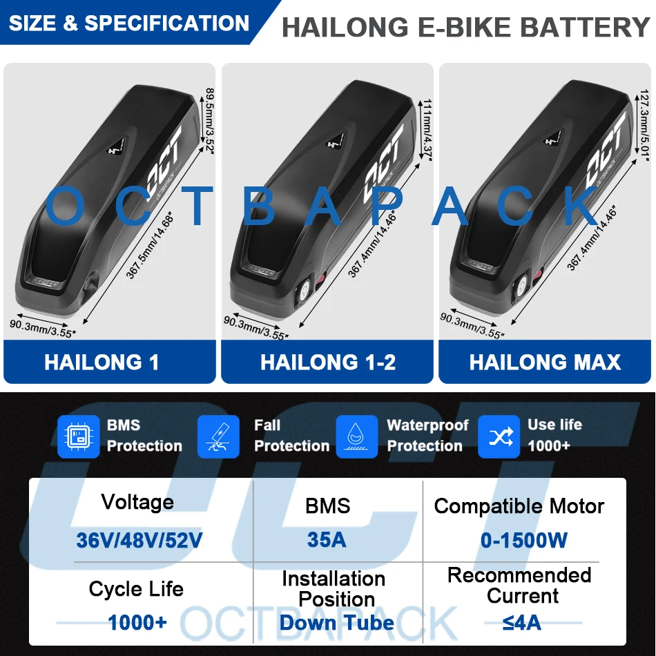 48V 20Ah 30Ah 36V 25Ah 52V Hailong Ebike Downtube Li-ion Battery Electric Bicycle Lithium Batteries for 0-1500W Motor