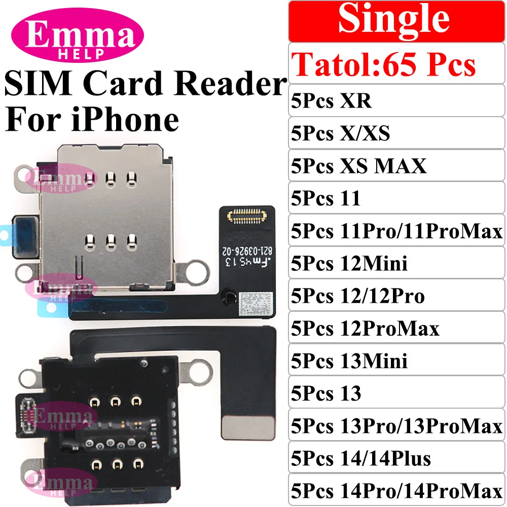 EmmaHelp Dual Sim Card Reader Connector Flex Cable For IPhone 11 12 13 15 Pro Max 14 Plus XR Single Tray Slot Holder Adapter