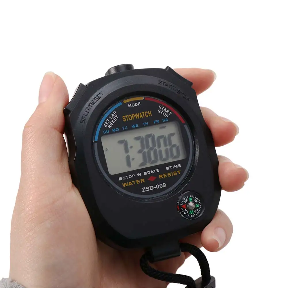 Large Display Electronic Digital Stopwatch Handheld Waterproof Sport Stopwatch Clock Calendar Alarm LCD Chronograph Timer