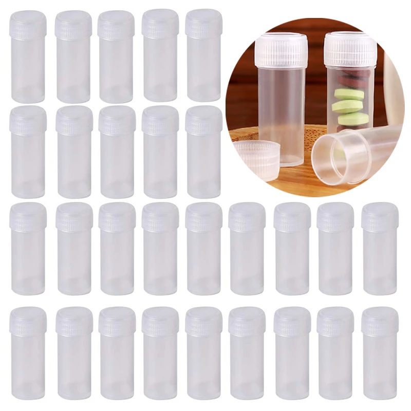 50Pcs 5ml Plastic Sample Bottles Mini Clear Storage Vials Case Pill Capsule Storage Containers Jars Test Tube Pot For Lid