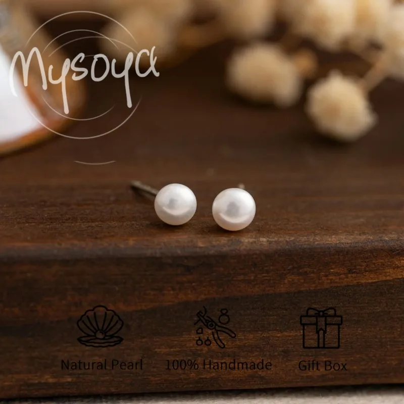 

MYSOYA White Freshwater Pearl Earrings 3-4mm/5-6mm/7-8mm/9-10mm With Gift Box Birthday/Wedding/Christmas Gift For Her/Him
