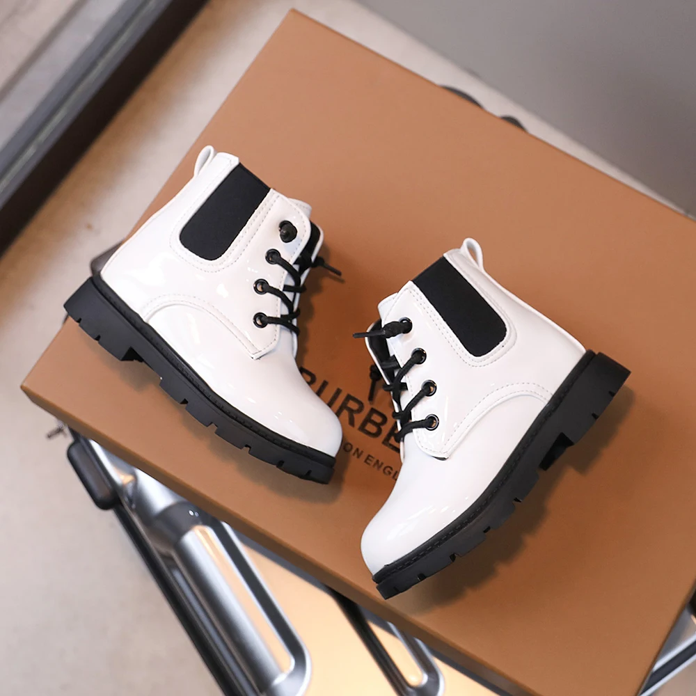 COMFY KIDS Toddler White Patent Leather Chelsea Side Zipper Ankle Boots Soft Non Slip Rubber Sole Kids Leather Shoes