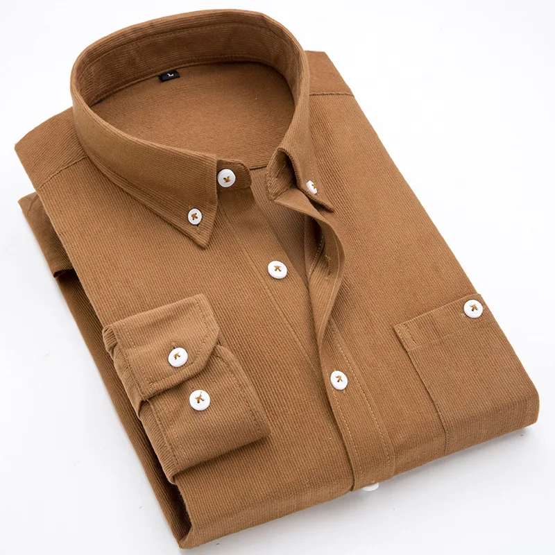 

2024 Spring and Autumn New Men's Corduroy Shirts Long Sleeved New British Retro Youth Shirt Trend