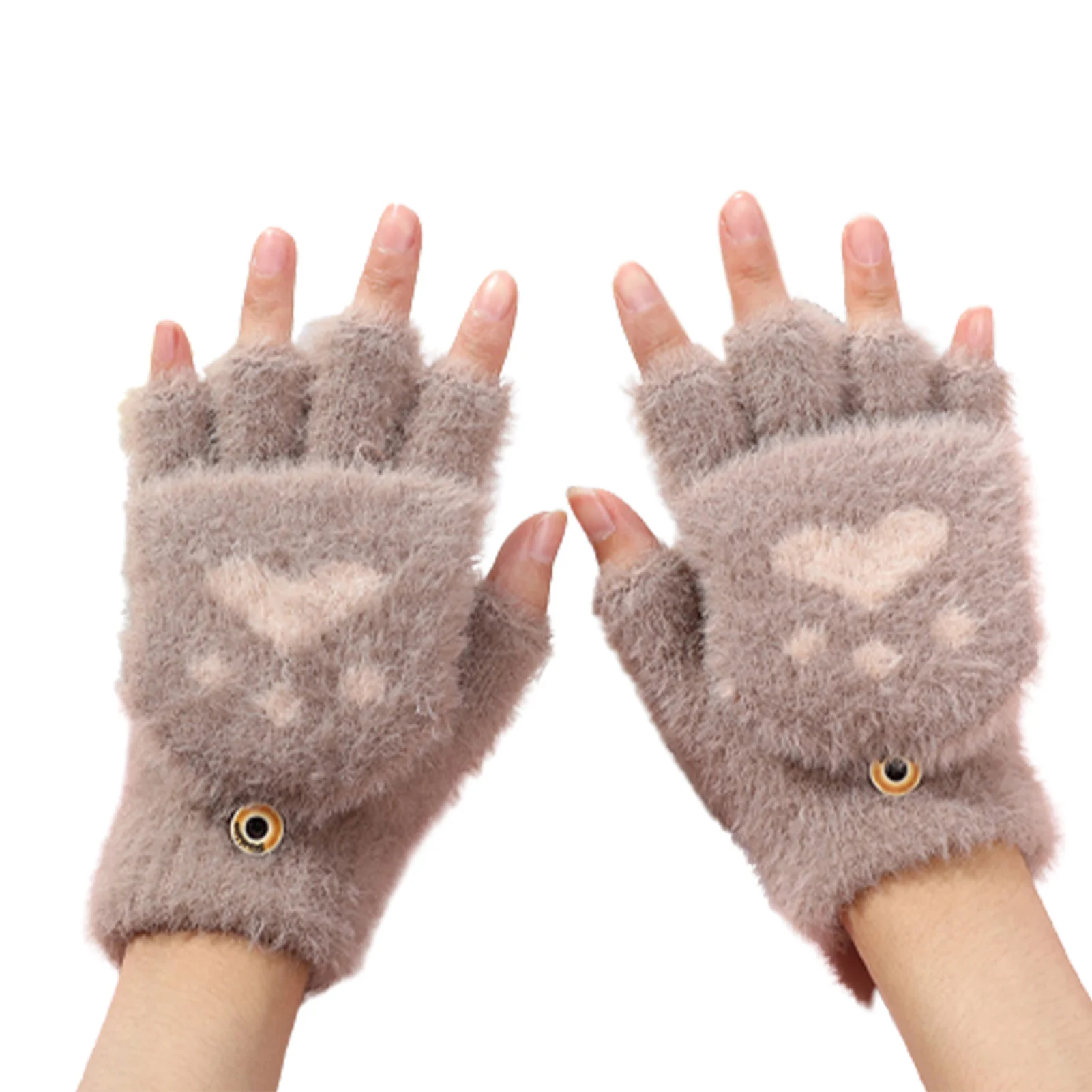 Plush Kawaii Cat Paw Gloves Cosplay Faux Fur Plush Cat Gloves with Flap Cover Design for Outdoor Activities Travel