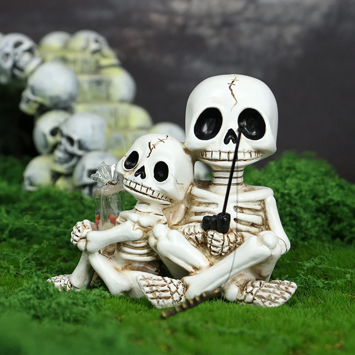 

Halloween Fishing Skeleton Duo - Father & Son Pond Decor for Outdoor Garden
