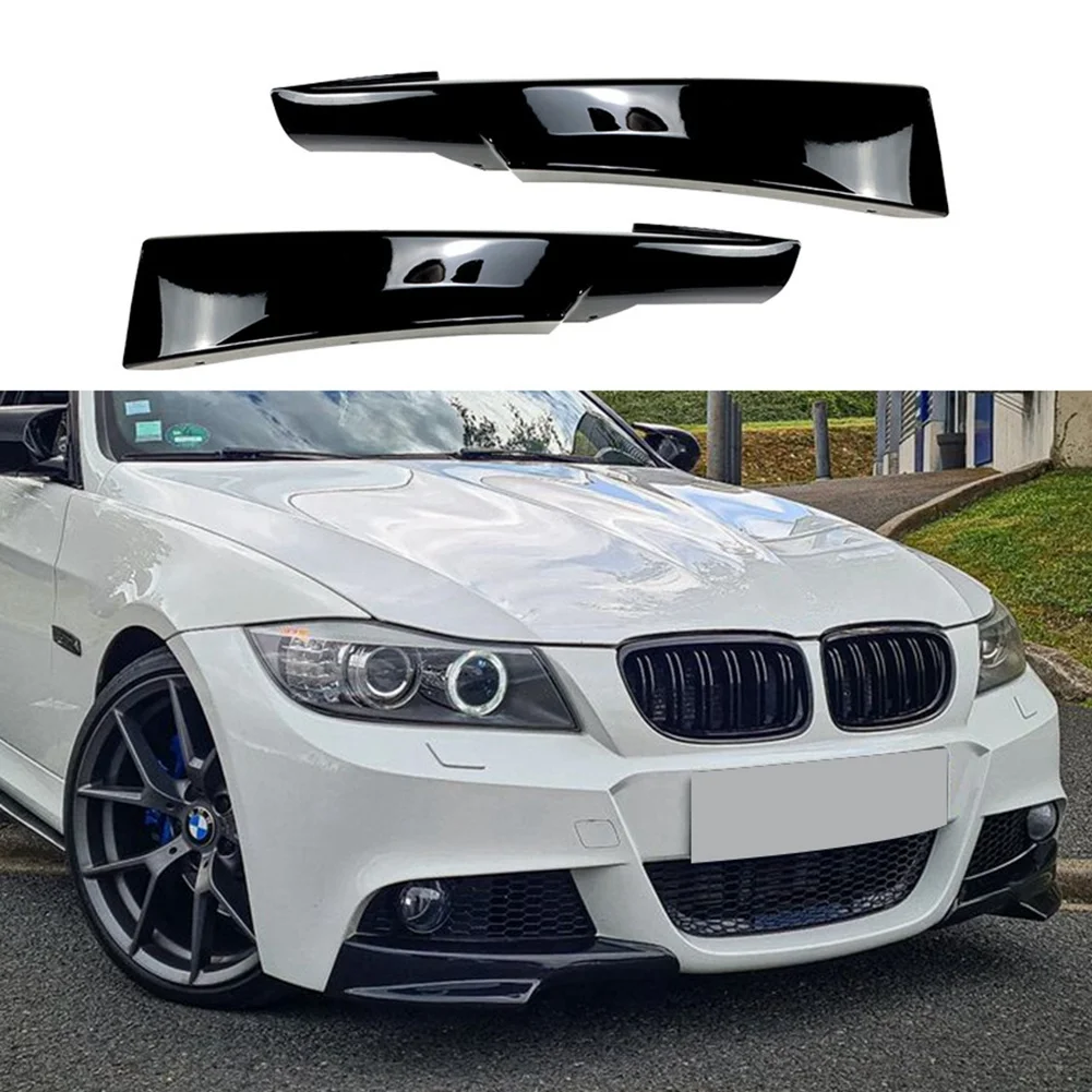 Glossy Black Front Bumper Lip Corner Cover Trim Lower Protector Splitter Spoiler for-BMW E90 320I 330I M-Tech LCI