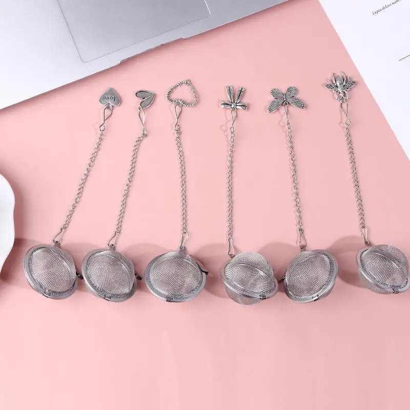 *2Pcs Stainless Steel Tea Infuser Butterfly Bee Heart Plant Chain Tea Filter Mesh Ball Tea Strainer Coffee Herb Spice Diffuser