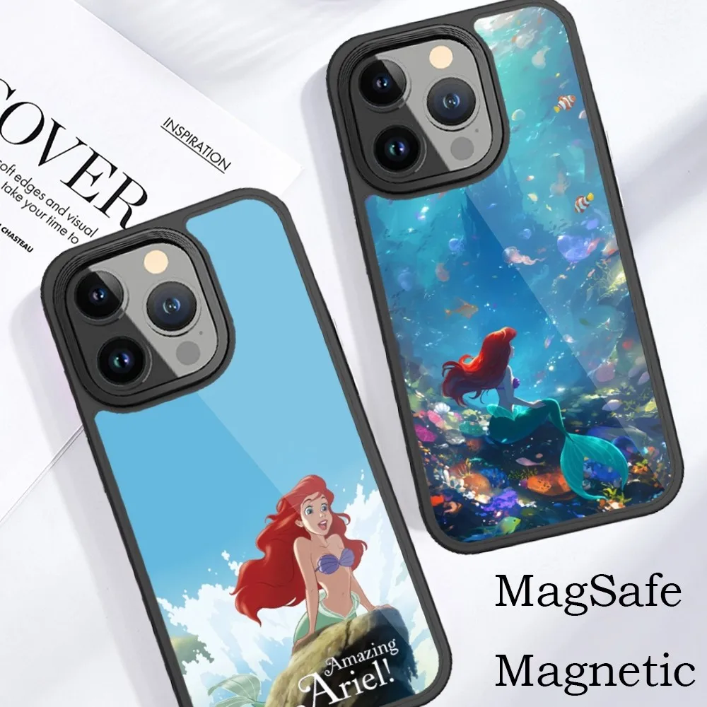 MINISO The Little Mermaid Phone Case For iPhone 15 14 13 12 11 Pro Max Plus Magnetic for Macsafe Cases Cover