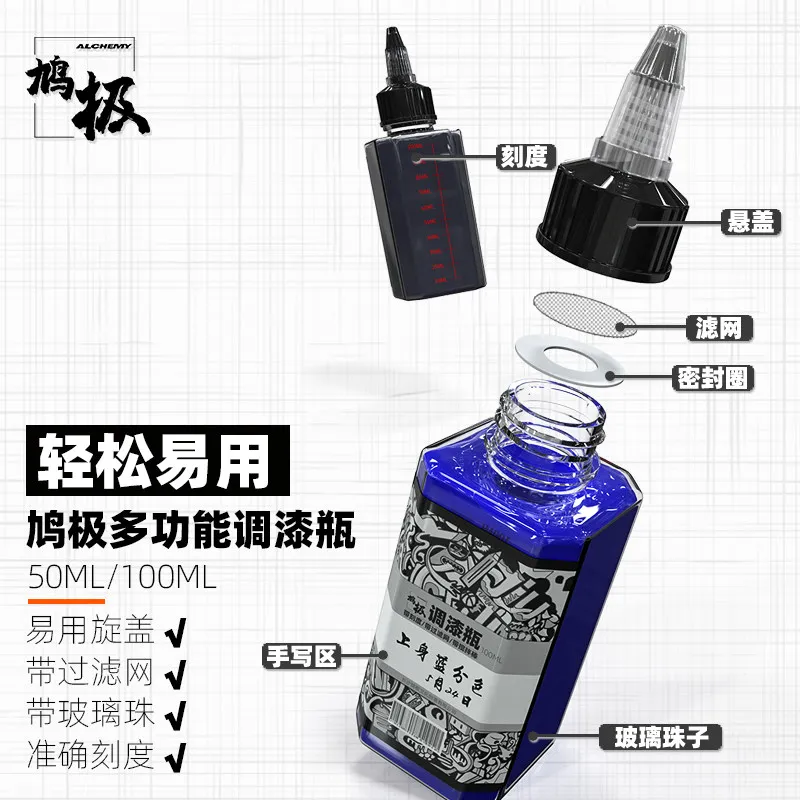 Paint Mixing Bottle Jiuji PET Easy To Pour Solvent Bottle Filter Screen With Scale Model Colored Pointed Nose Cover 10