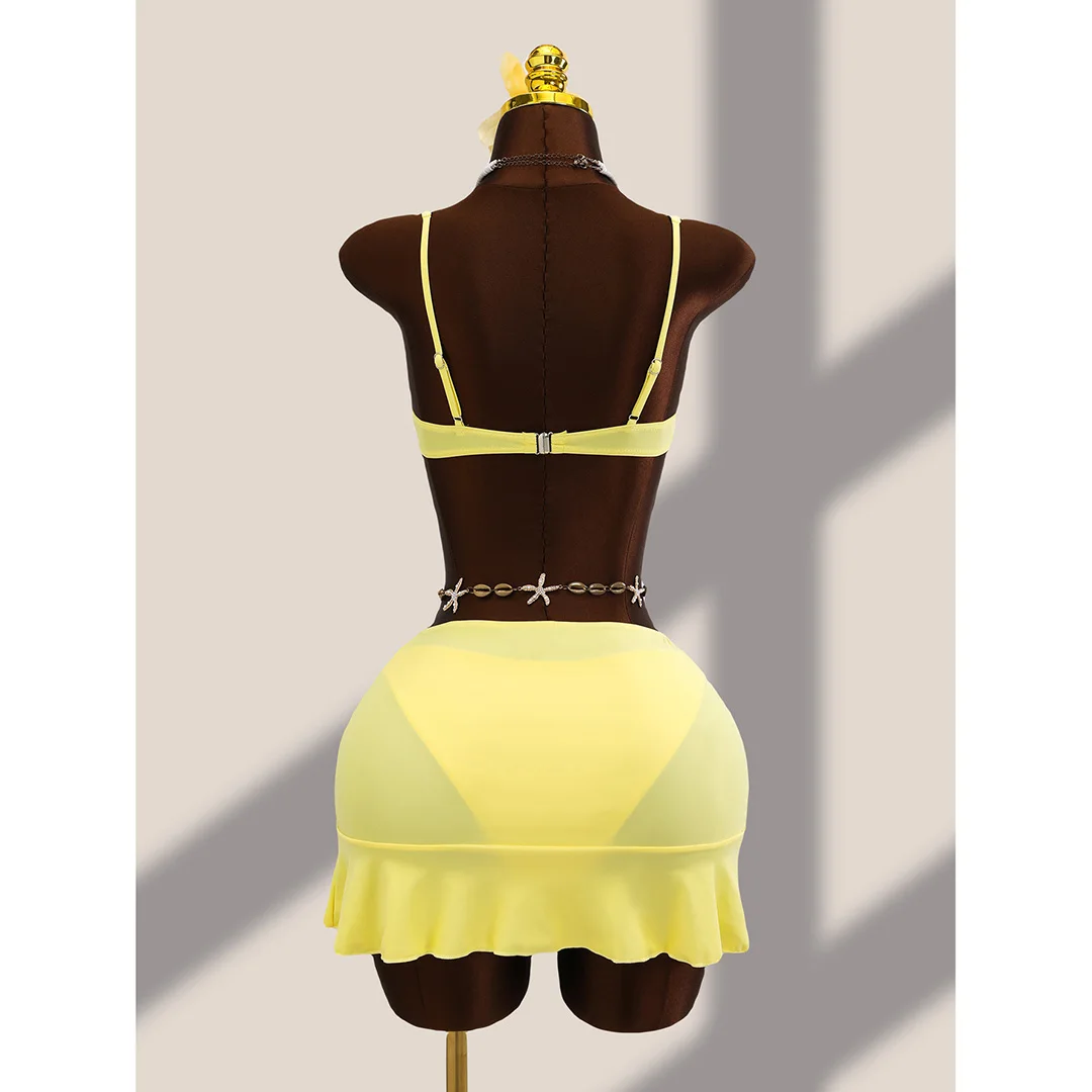 3-teiliges Set mit Rüschenrock, Bügel-Bikini, Damen-Badeanzug, Damen-Bademode, dreiteiliges Bikini-Set, Badebekleidung, Badeanzug, Schwimmbekleidung V7683H – Detail 13