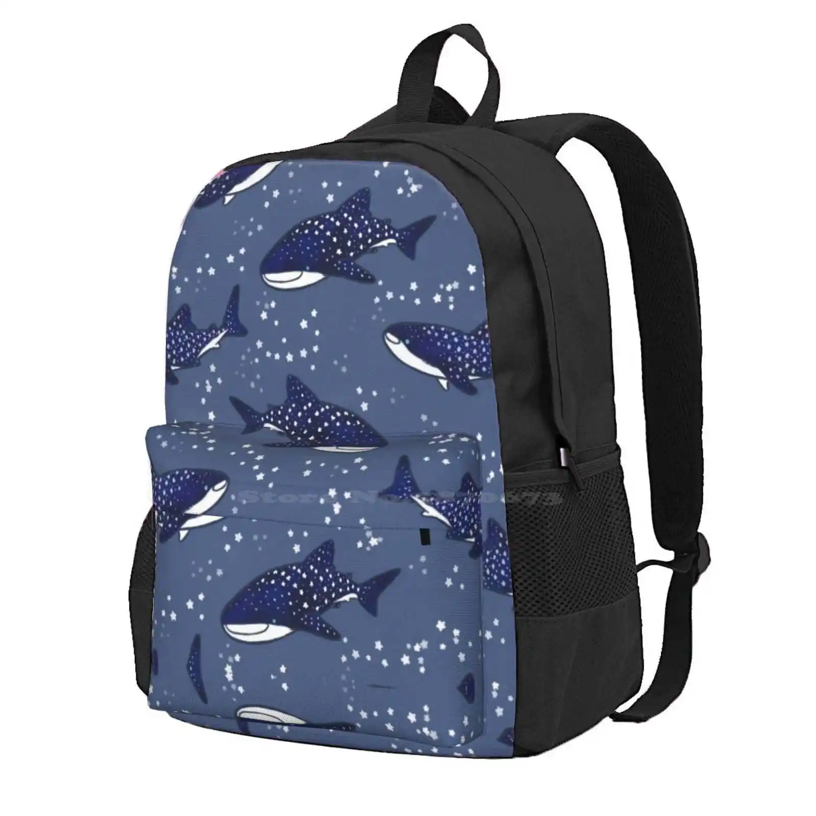 Starry Whale Sharks (Dark Version) Hot Sale Schoolbag Backpack Fashion Bags Whale Shark Animal Star Night Sky Ocean Fish